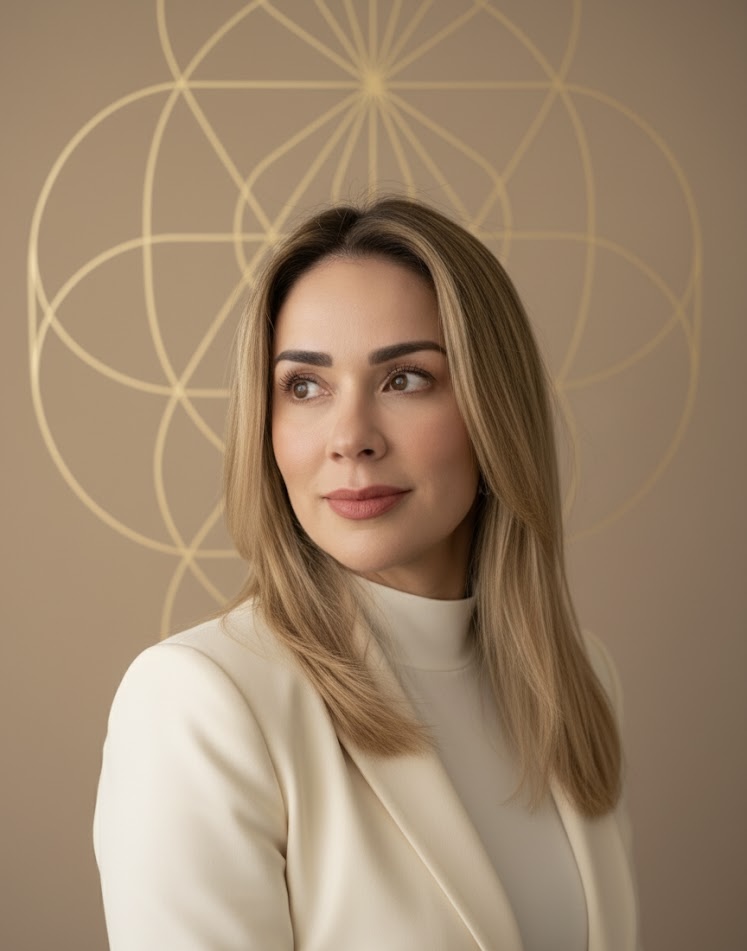 Dr. Nadja Seneca Giuffrida — portrait against sacred geometry